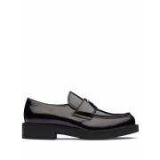 Zwarte Leren Loafers Prada , Black , Heren