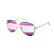 Ovale Aviator Zonnebril met Multicolor Strepen Salvatore Ferragamo , M...