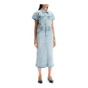 Denim Midi Jurk met Kimono Mouwen Ganni , Blue , Dames