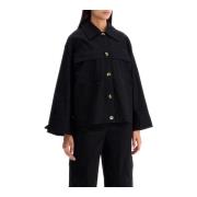 Gestructureerde Canvas Jas met Oversized Pasvorm Ganni , Black , Dames