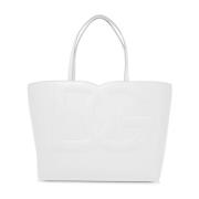 Gestikte DG Logo Leren Tote Tas Dolce & Gabbana , White , Dames