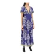 Bloemenpatroon Zijden Maxi Jurk Etro , Purple , Dames