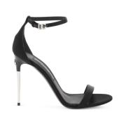 Elegante Zijden Satijnen Metalen Hak Sandalen Dolce & Gabbana , Black ...