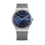 Herenhorloge Classic Zilver Geborsteld Elegant Milanese Band, Blauw Wi...