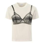 Lingerie Print Katoenen T-shirt Vaquera , White , Dames