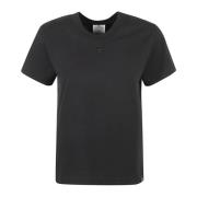 Zwart Katoen Logo Geborduurd T-Shirt Courrèges , Black , Dames