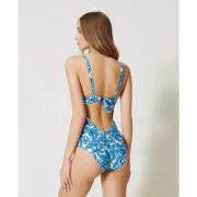 Badpak met bladerenprint Twinset , Blue , Dames