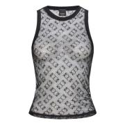 Kanten Logo Monogram Mouwloze Top Pinko , Black , Dames