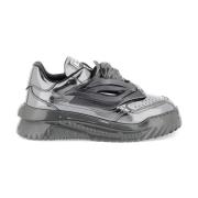 Gelamineerde leren sneakers met La Medusa Versace , Gray , Heren