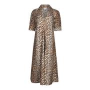 Luipaardprint Midi Jurk Ganni , Brown , Dames