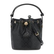 Monogram Leren Bucket Tas Tory Burch , Black , Dames