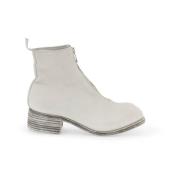 Vintage-effect leren enkellaarzen met voorrits Guidi , White , Dames