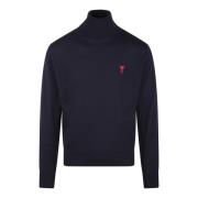 Rode Hart Turtleneck Sweater Ami Paris , Blue , Heren