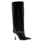 Zwarte Kalfsleren Laars met Gunmetal Hak Mugler , Black , Dames