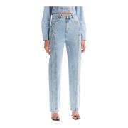 Rechte Jeans met Kristallen Self Portrait , Blue , Dames