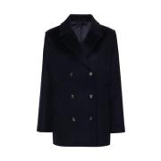 Navy Blauwe Wollen Jas Calvin Klein , Blue , Dames