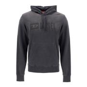 Vervaagde Logo Hoodie met Kangaroo Pocket Diesel , Black , Heren