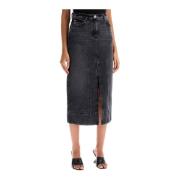 Vintage Wash Denim Midi Rok Pinko , Gray , Dames