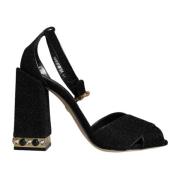 Zwarte Kristal Enkelband Sandalen Dolce & Gabbana , Black , Dames