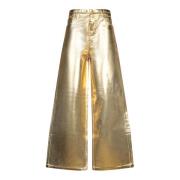 Gouden Metallic Foil Wide-Leg Jeans Ganni , Yellow , Dames