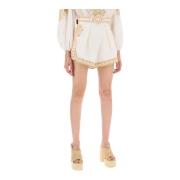 Geborduurde Linnen Shorts met Riem Zimmermann , White , Dames