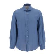 Comfortabele Hennepshirt met Franse Kraag Brunello Cucinelli , Blue , ...