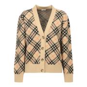 Beige Check V-Neck Sweater Aw24 Burberry , Beige , Dames