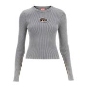 Geribbeld katoenen longsleeve met Oval D Diesel , Gray , Dames