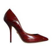 Rode Leren Stiletto Pumps met Logo Dolce & Gabbana , Red , Dames