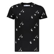 Logo Print Katoenen T-shirt Off White , Black , Heren