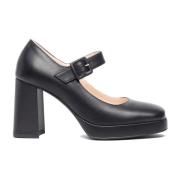 Zwarte leren blokhak schoenen Nerogiardini , Black , Dames