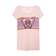 Vlinder Grafische Linnen T-shirt Zadig & Voltaire , Pink , Dames