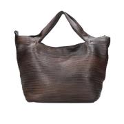 Bruine leren tas met handvatten en schouderband Majo , Brown , Dames