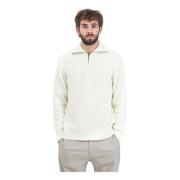 Witte Gebreide Trui Halve Rits Selected Homme , White , Heren