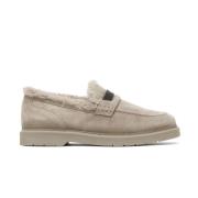 Lichtgrijze Shearling Penny Loafers Brunello Cucinelli , Gray , Dames