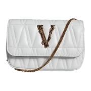 Gewatteerde Leren Crossbody Tas met Verstelbare Band Versace , White ,...