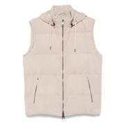 Leren Gilet met Afneembare Capuchon Herno , Beige , Heren