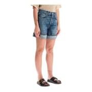 Hoge Taille Baggy Denim Shorts Agolde , Blue , Dames