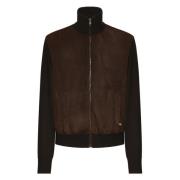 Bruine Suède Bomber Gebreide Mouwen Jas Dolce & Gabbana , Brown , Here...