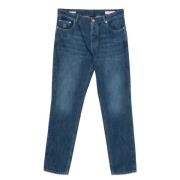 Blauwe Tapered Denim Jeans Brunello Cucinelli , Blue , Heren