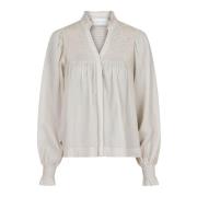 Katoenen Voile Smok Blouse Neo Noir , Beige , Dames