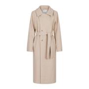 Vrouwelijke Wollen Jas met Tailleriem Neo Noir , Beige , Dames