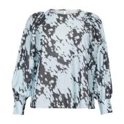 Grafische Wolk Blouse Grijs/Blauw Stijlvol Kaffe Curve , Blue , Dames