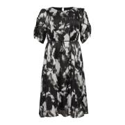 Abstract Print Midi Jurk Zwart/Grijs Kaffe Curve , Black , Dames