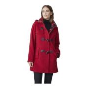 Moderne Fit Rode Jas met Capuchon Junge , Red , Dames