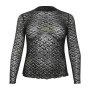 Elegante Mesh Top met Kantdetail Kaffe Curve , Black , Dames