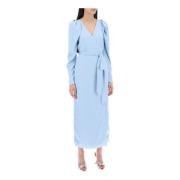 Satijnen Wrap Midi Jurk met Crossover Rotate Birger Christensen , Blue...