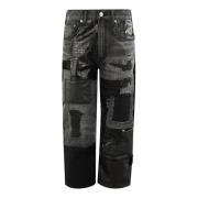 Patchwork Denim Jeans met Distressed Finish Junya Watanabe , Black , D...