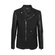 Leren Reverskraag Volledige Rits Jas Dsquared2 , Black , Heren