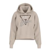 Beige Katoenen Hoodie met Strass Logo Guess , Beige , Dames